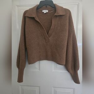 Calligraphie Brown Ribbed V-Neck Sweater